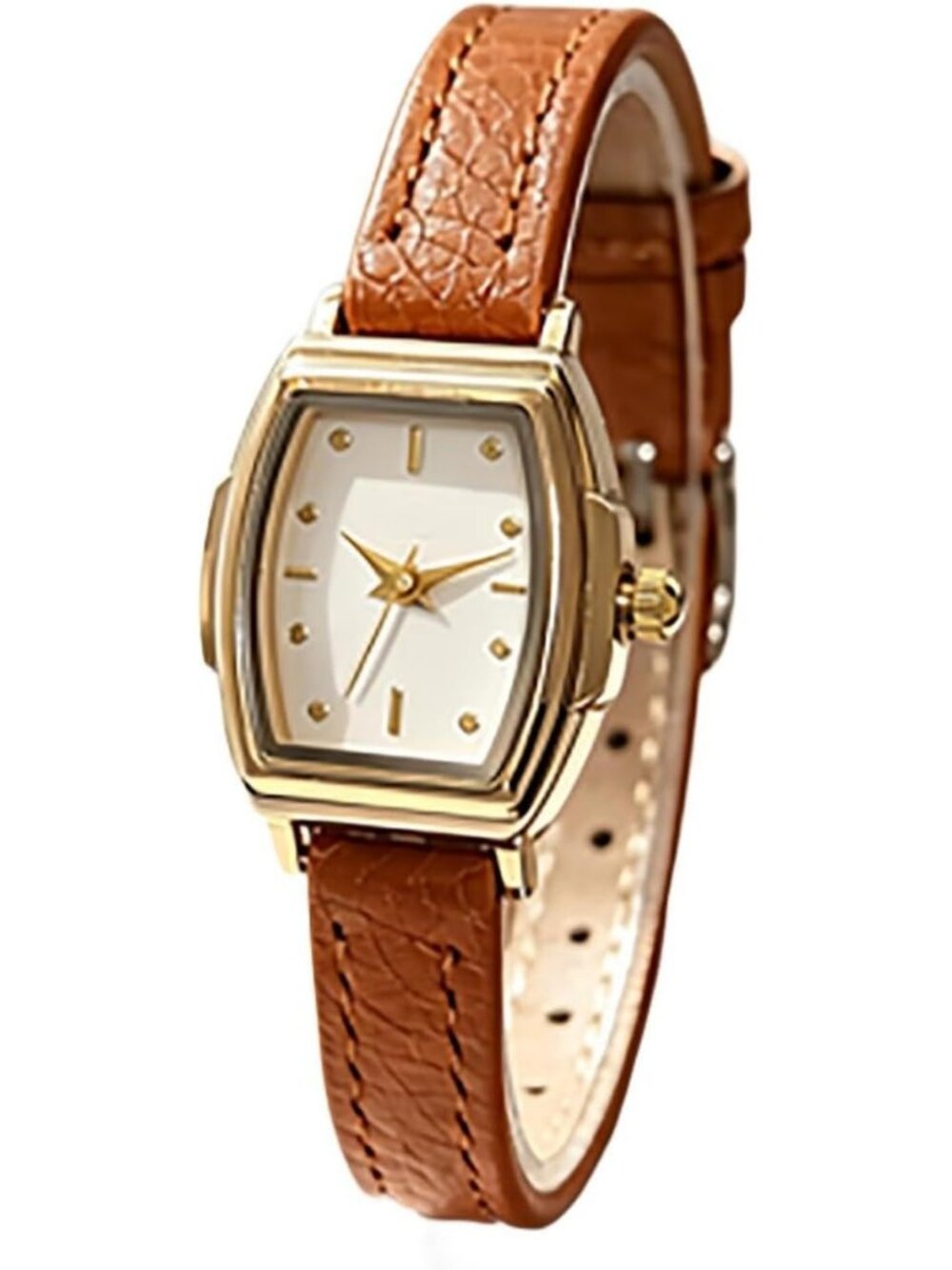 Women's Brown Gold White Vintage Retro Elegant Rectangular Case Wrist Watch
